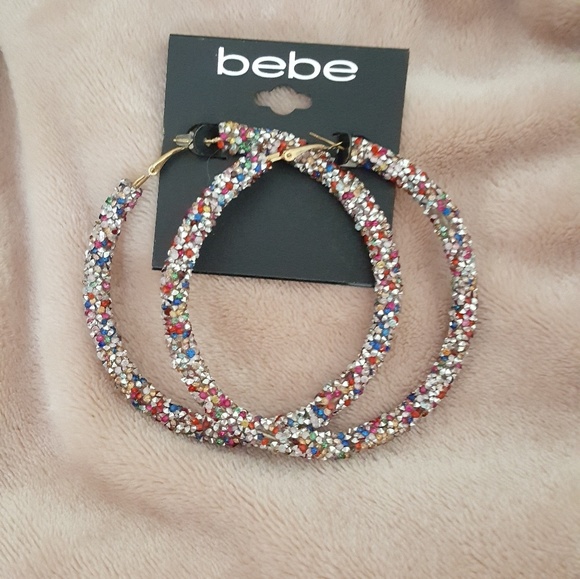 Multi color crystal large hoop earrings by bebe - Picture 3 of 5
